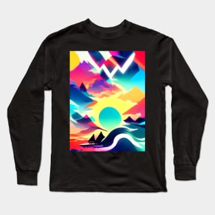 Blue Sun Holiday Neon Abstract Pattern Long Sleeve T-Shirt